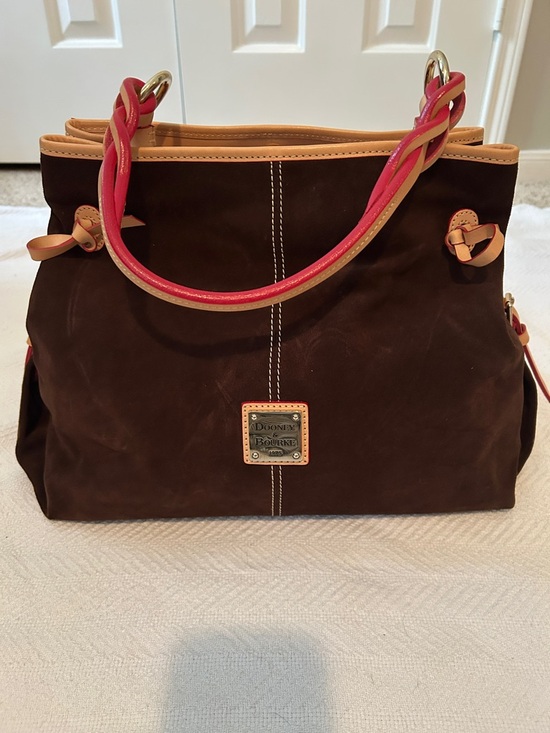 Dooney & Bourke Chocolate Suede Shoulder Bag with Red and Tab Braided Strap main image 2